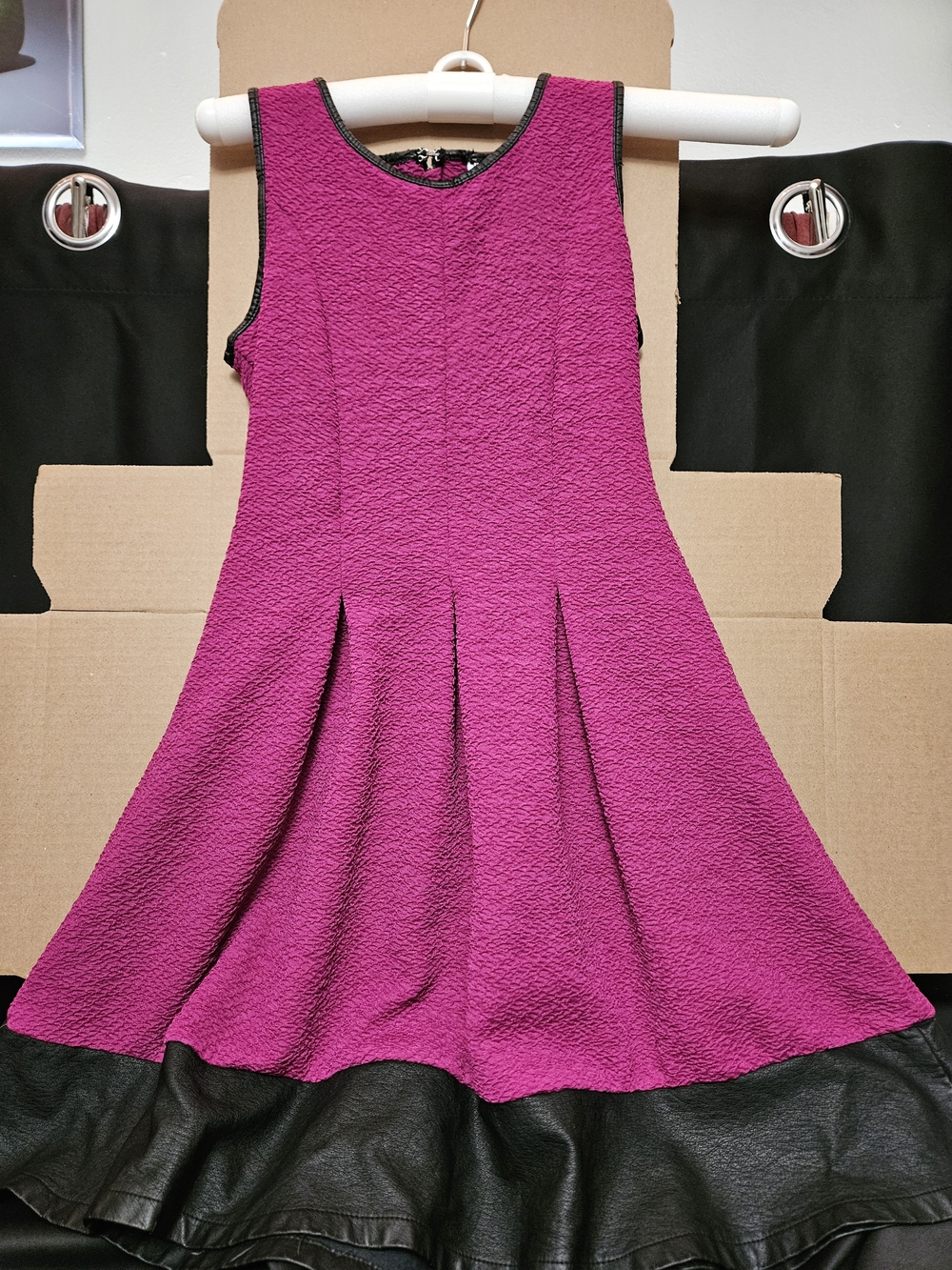 Emily West Girls' Fuchsia Sleeveless Pleated Dress with Faux Leather Hem